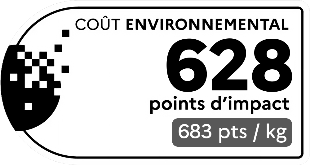 Coût environnemental : 151 points d'impact (détail : 686 pts / kg). Plus le score est bas, plus l'impact sur l'environnement est faible.