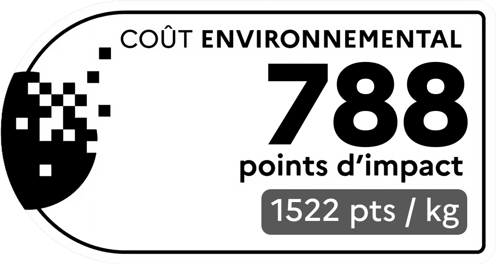 Coût environnemental : 180 points d'impact (détail : 376 pts / kg). Plus le score est bas, plus l'impact sur l'environnement est faible.