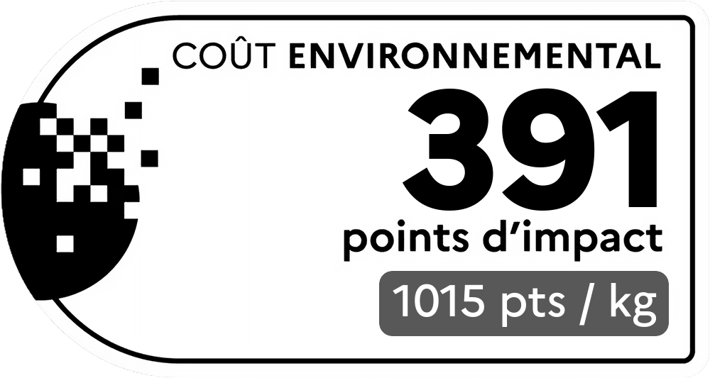 Coût environnemental : 190 points d'impact (détail : 1901 pts / kg). Plus le score est bas, plus l'impact sur l'environnement est faible.