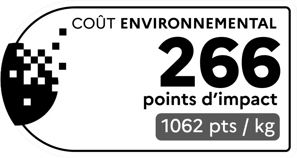 Coût environnemental : 197 points d'impact (détail : 1967 pts / kg). Plus le score est bas, plus l'impact sur l'environnement est faible.