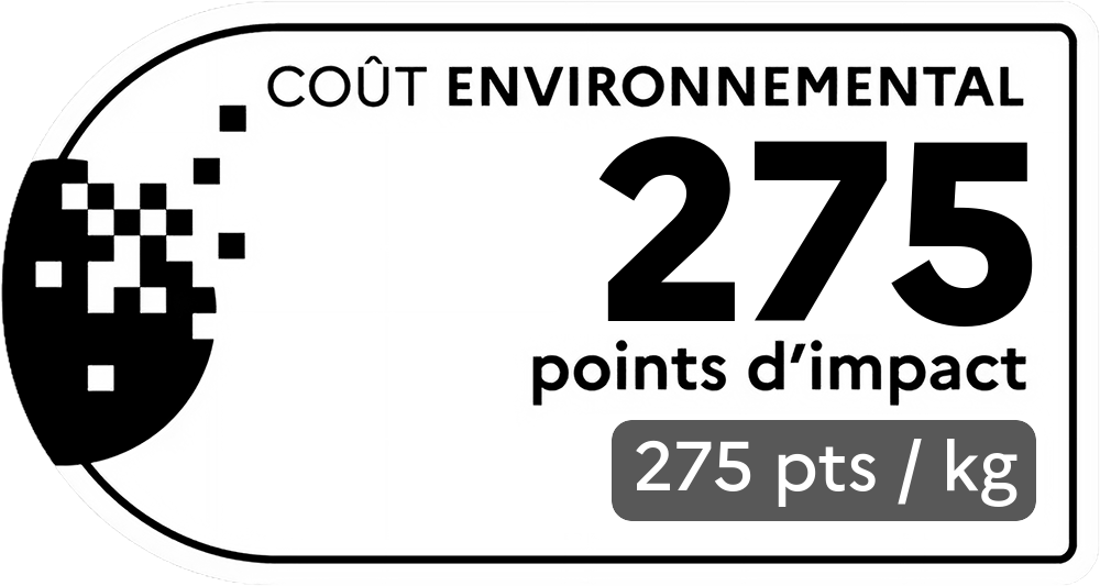 Coût environnemental : 209 points d'impact (détail : 746 pts / kg). Plus le score est bas, plus l'impact sur l'environnement est faible.