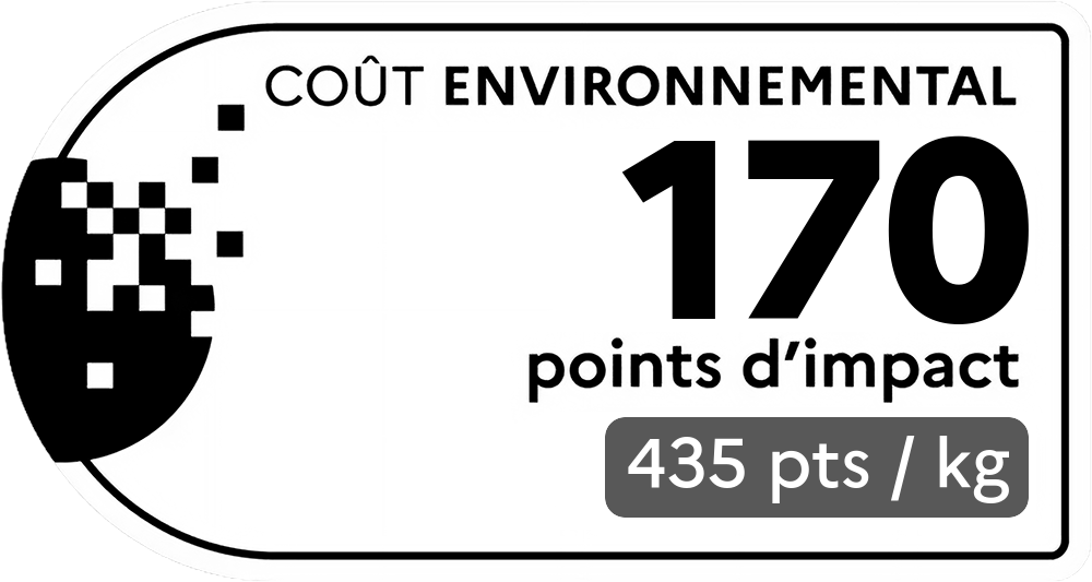 Coût environnemental : 211 points d'impact (détail : 2111 pts / kg). Plus le score est bas, plus l'impact sur l'environnement est faible.