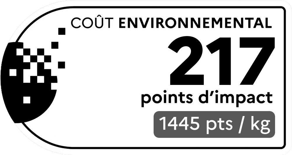 Coût environnemental : 217 points d'impact (détail : 1445 pts / kg). Plus le score est bas, plus l'impact sur l'environnement est faible.