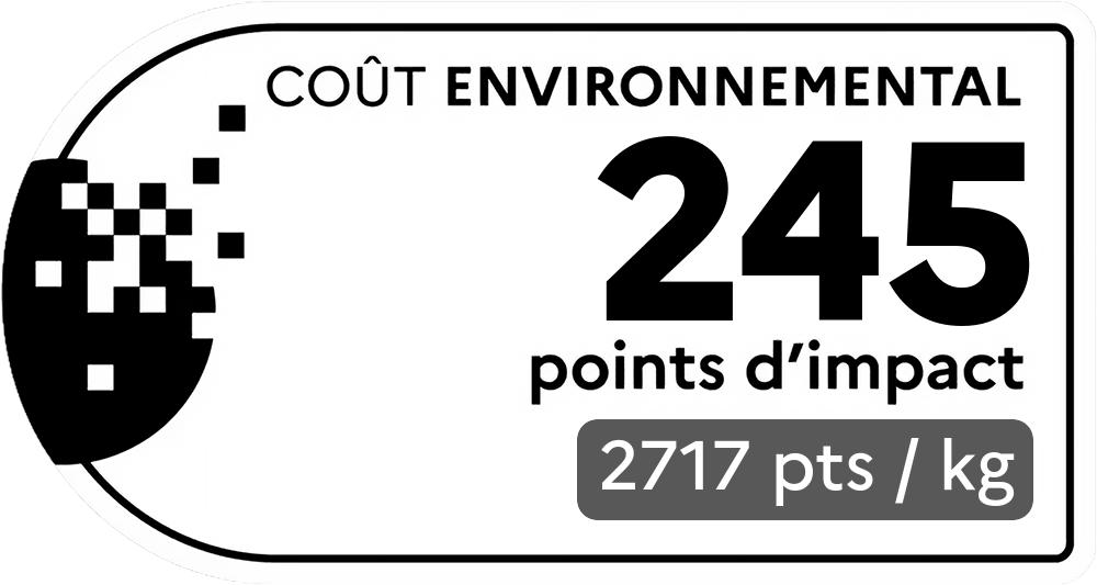 Coût environnemental : 245 points d'impact (détail : 2717 pts / kg). Plus le score est bas, plus l'impact sur l'environnement est faible.