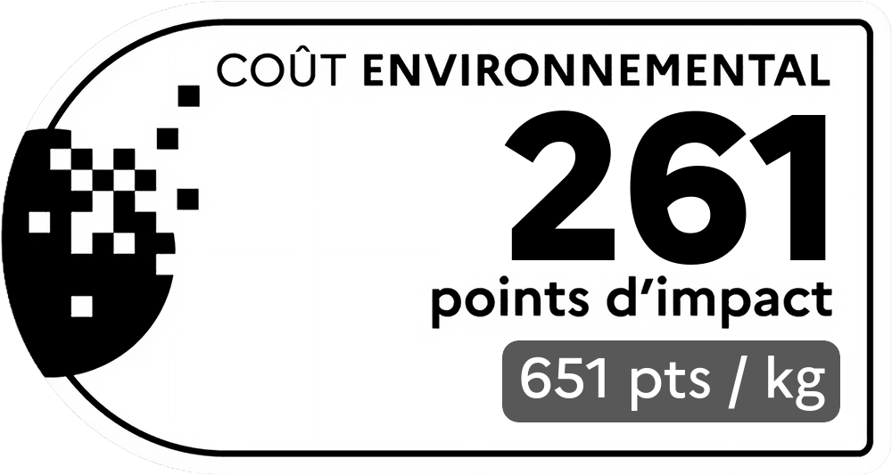 Coût environnemental : 261 points d'impact (détail : 505 pts / kg). Plus le score est bas, plus l'impact sur l'environnement est faible.