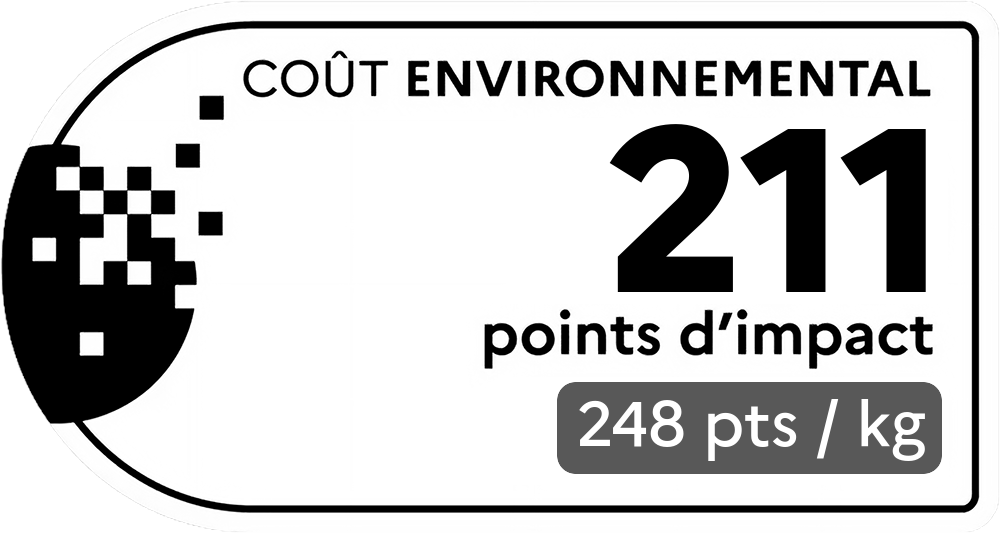 Coût environnemental : 262 points d'impact (détail : 581 pts / kg). Plus le score est bas, plus l'impact sur l'environnement est faible.