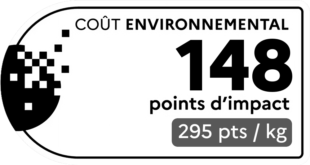 Coût environnemental : 265 points d'impact (détail : 530 pts / kg). Plus le score est bas, plus l'impact sur l'environnement est faible.