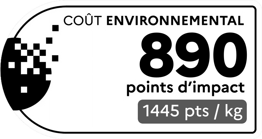 Coût environnemental : 277 points d'impact (détail : 748 pts / kg). Plus le score est bas, plus l'impact sur l'environnement est faible.