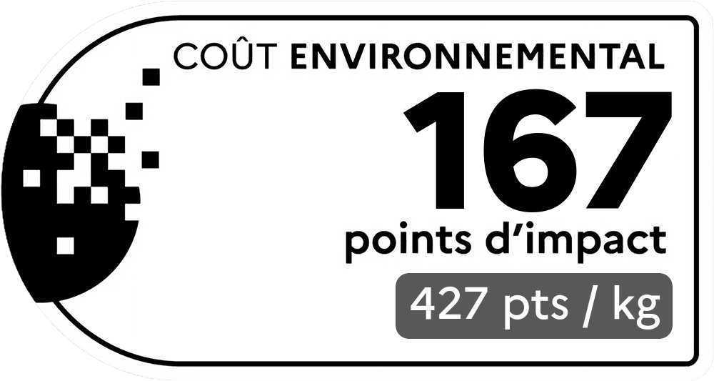 Coût environnemental : 294 points d'impact (détail : 654 pts / kg). Plus le score est bas, plus l'impact sur l'environnement est faible.