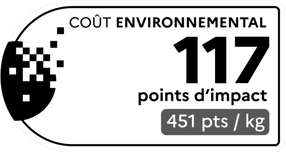 Coût environnemental : 303 points d'impact (détail : 202 pts / kg). Plus le score est bas, plus l'impact sur l'environnement est faible.