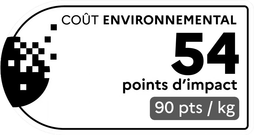 Coût environnemental : 315 points d'impact (détail : 210 pts / kg). Plus le score est bas, plus l'impact sur l'environnement est faible.