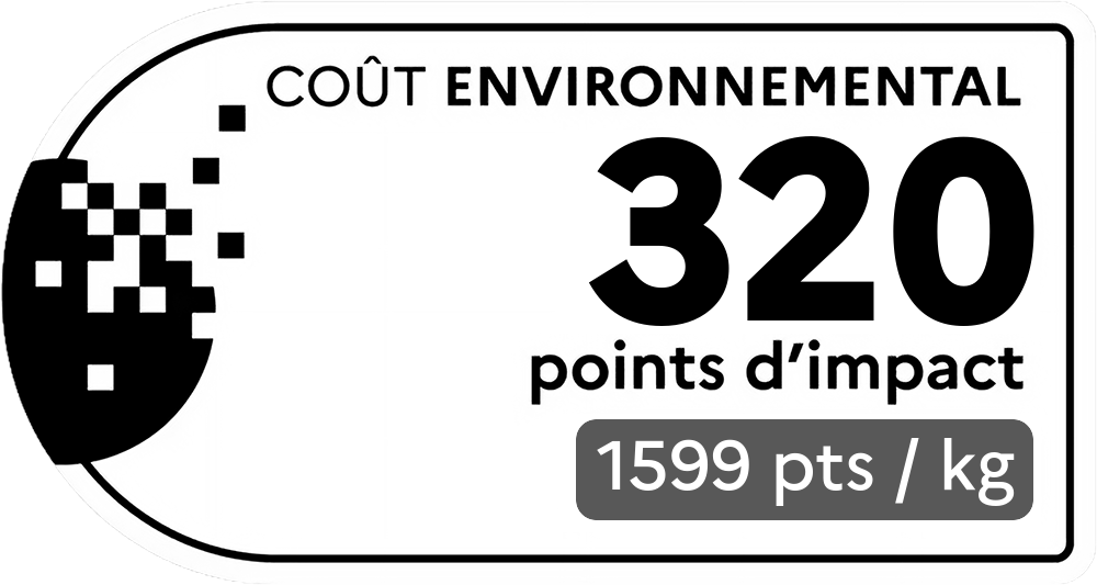 Coût environnemental : 320 points d'impact (détail : 1599 pts / kg). Plus le score est bas, plus l'impact sur l'environnement est faible.