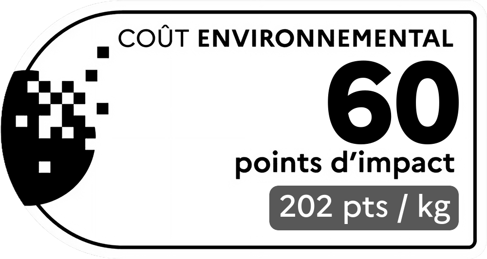 Coût environnemental : 337 points d'impact (détail : 1685 pts / kg). Plus le score est bas, plus l'impact sur l'environnement est faible.
