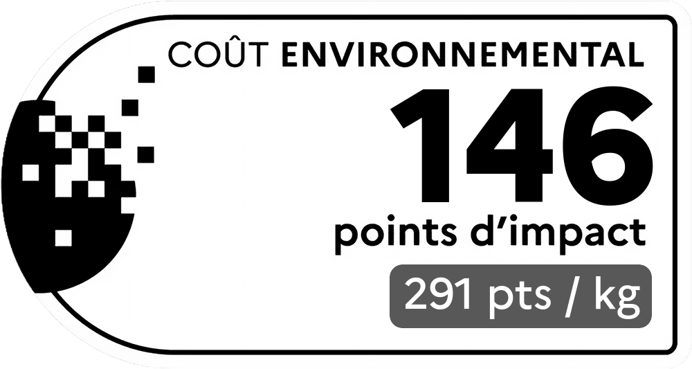 Coût environnemental : 338 points d'impact (détail : 338 pts / kg). Plus le score est bas, plus l'impact sur l'environnement est faible.