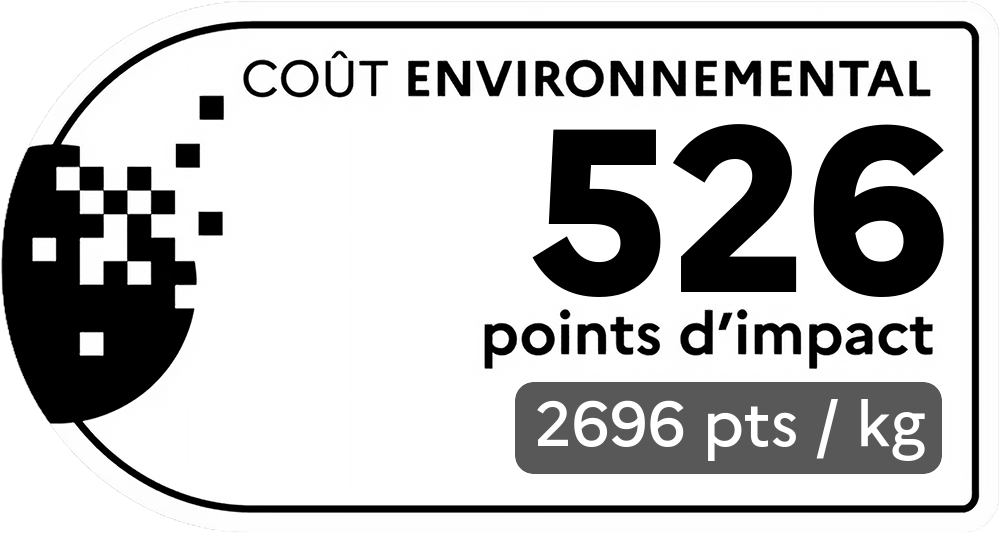 Coût environnemental : 359 points d'impact (détail : 1597 pts / kg). Plus le score est bas, plus l'impact sur l'environnement est faible.