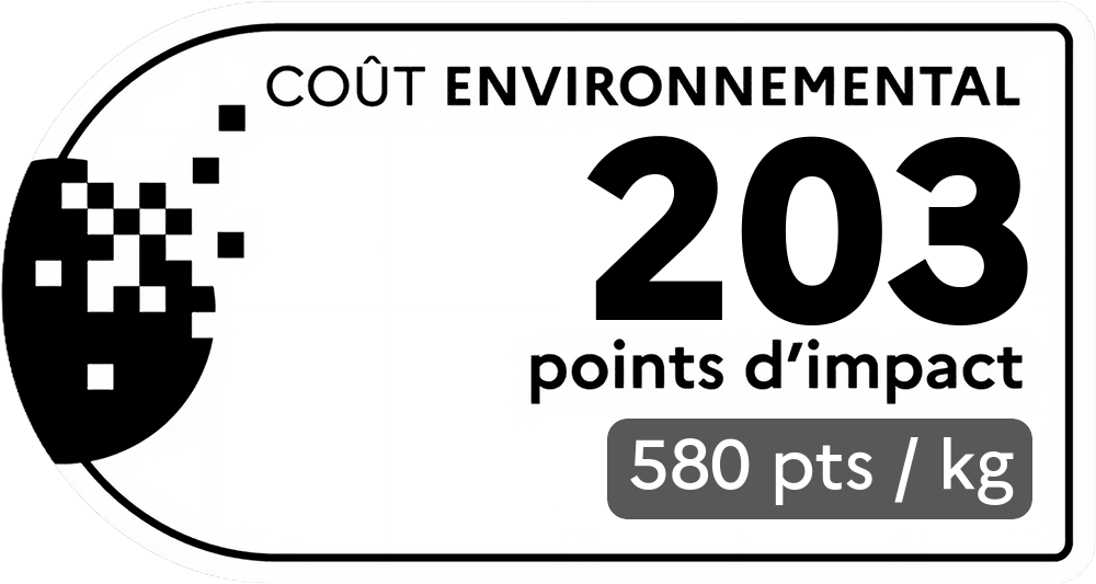 Coût environnemental : 37 points d'impact (détail : 366 pts / kg). Plus le score est bas, plus l'impact sur l'environnement est faible.