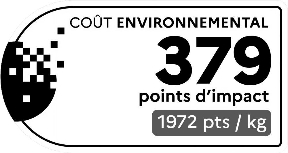 Coût environnemental : 379 points d'impact (détail : 1972 pts / kg). Plus le score est bas, plus l'impact sur l'environnement est faible.