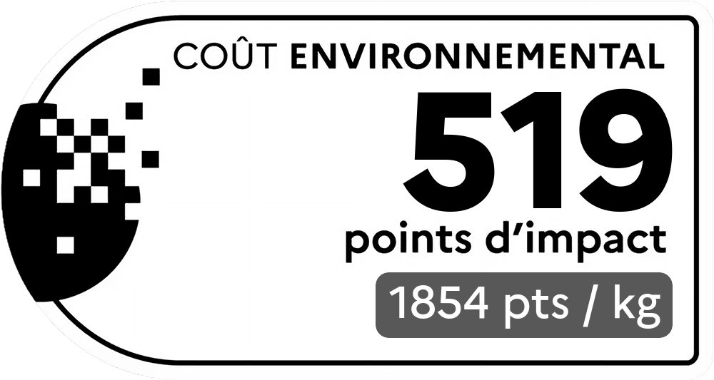 Coût environnemental : 395 points d'impact (détail : 1757 pts / kg). Plus le score est bas, plus l'impact sur l'environnement est faible.