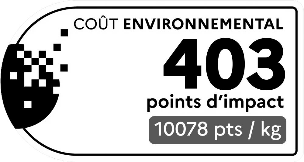 Coût environnemental : 403 points d'impact (détail : 10078 pts / kg). Plus le score est bas, plus l'impact sur l'environnement est faible.