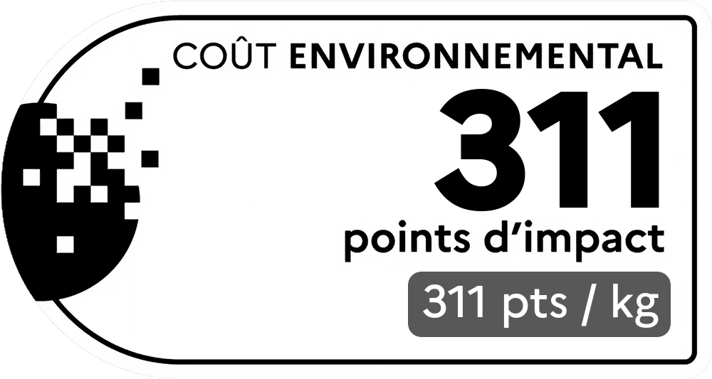 Coût environnemental : 442 points d'impact (détail : 2457 pts / kg). Plus le score est bas, plus l'impact sur l'environnement est faible.
