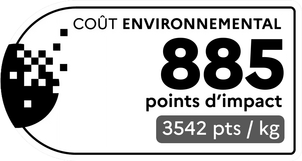 Coût environnemental : 489 points d'impact (détail : 1398 pts / kg). Plus le score est bas, plus l'impact sur l'environnement est faible.
