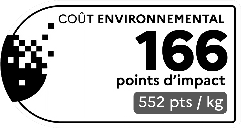 Coût environnemental : 53 points d'impact (détail : 231 pts / kg). Plus le score est bas, plus l'impact sur l'environnement est faible.