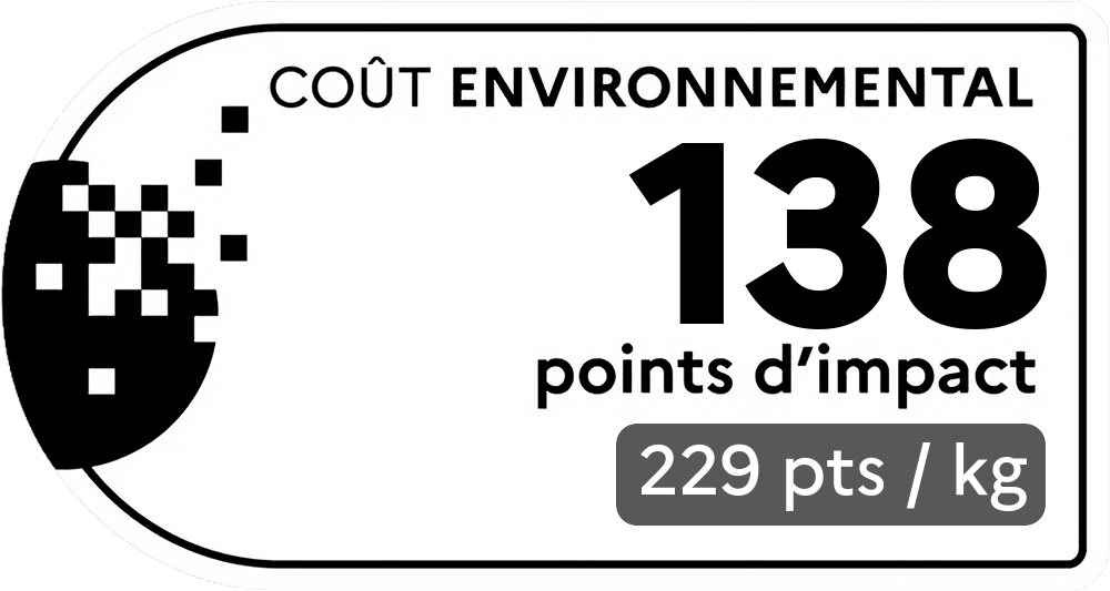 Coût environnemental : 530 points d'impact (détail : 1514 pts / kg). Plus le score est bas, plus l'impact sur l'environnement est faible.