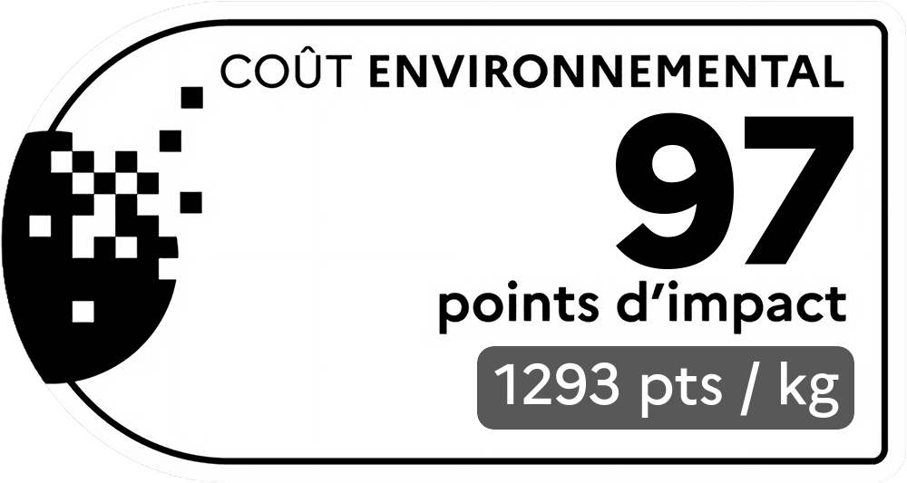 Coût environnemental : 688 points d'impact (détail : 1496 pts / kg). Plus le score est bas, plus l'impact sur l'environnement est faible.