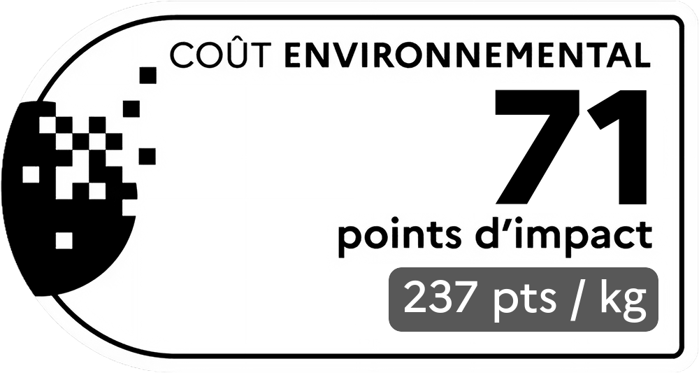 Coût environnemental : 71 points d'impact (détail : 237 pts / kg). Plus le score est bas, plus l'impact sur l'environnement est faible.