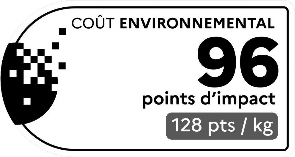 Coût environnemental : 71 points d'impact (détail : 566 pts / kg). Plus le score est bas, plus l'impact sur l'environnement est faible.