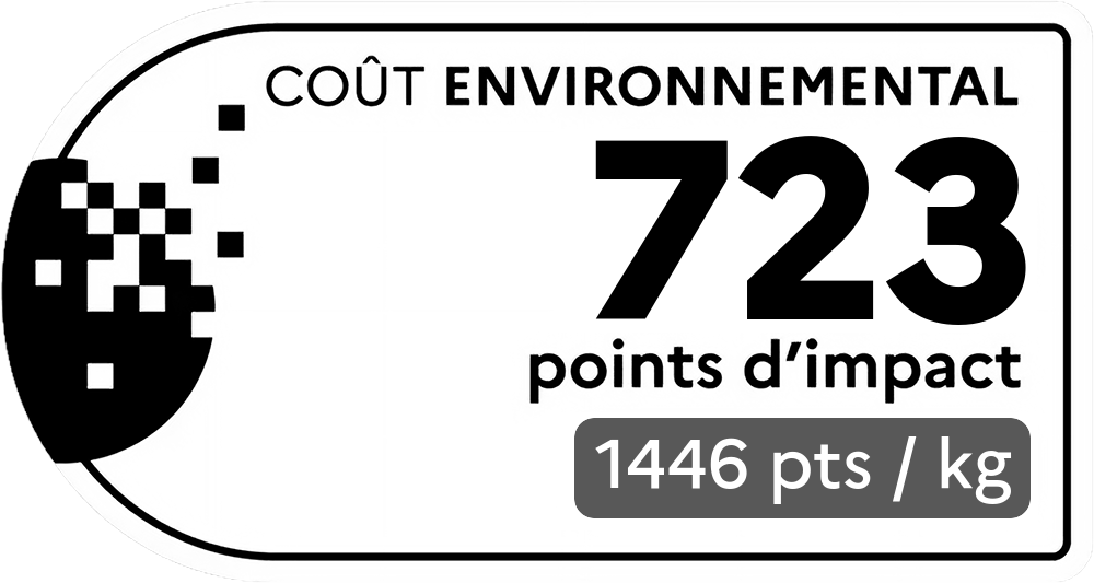 Coût environnemental : 723 points d'impact (détail : 1446 pts / kg). Plus le score est bas, plus l'impact sur l'environnement est faible.