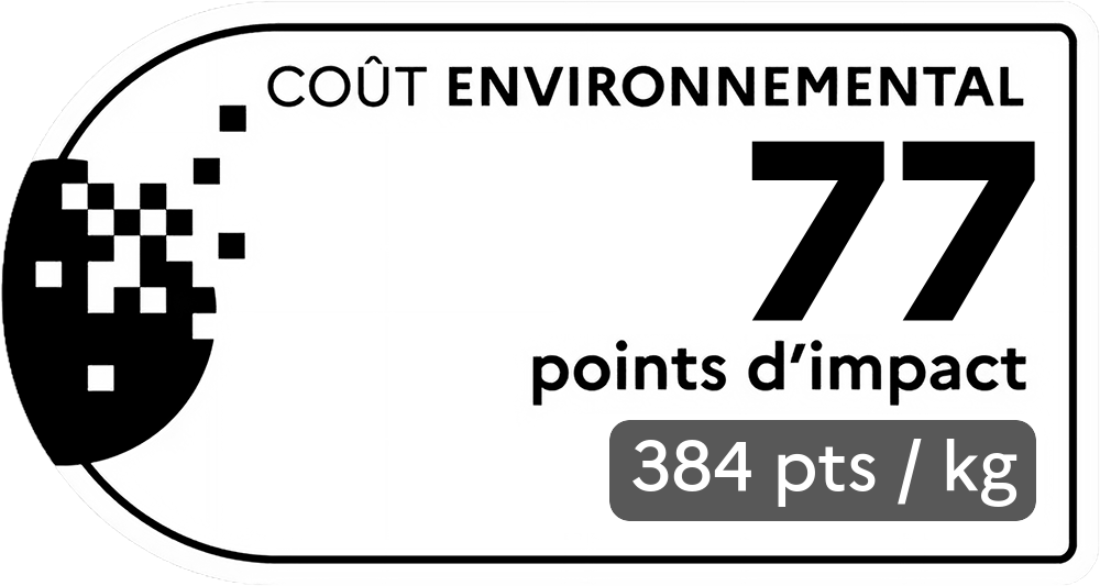 Coût environnemental : 83 points d'impact (détail : 166 pts / kg). Plus le score est bas, plus l'impact sur l'environnement est faible.