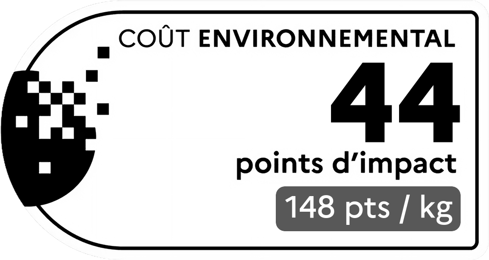 Coût environnemental : 86 points d'impact (détail : 214 pts / kg). Plus le score est bas, plus l'impact sur l'environnement est faible.